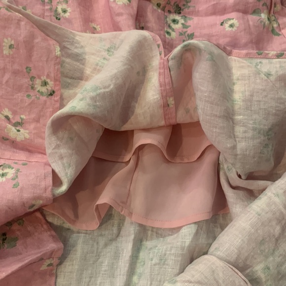& Other Stories Floral Linen Dress Pink 6 Puff Sleeve Smock Peasant Romantic - Picture 8 of 17